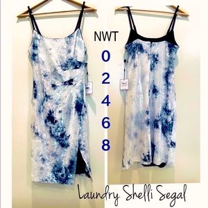 NWT (0) LAUNDRY or 2/4/6/8 Shelli Segal galaxy dress bodycon fitted split silver